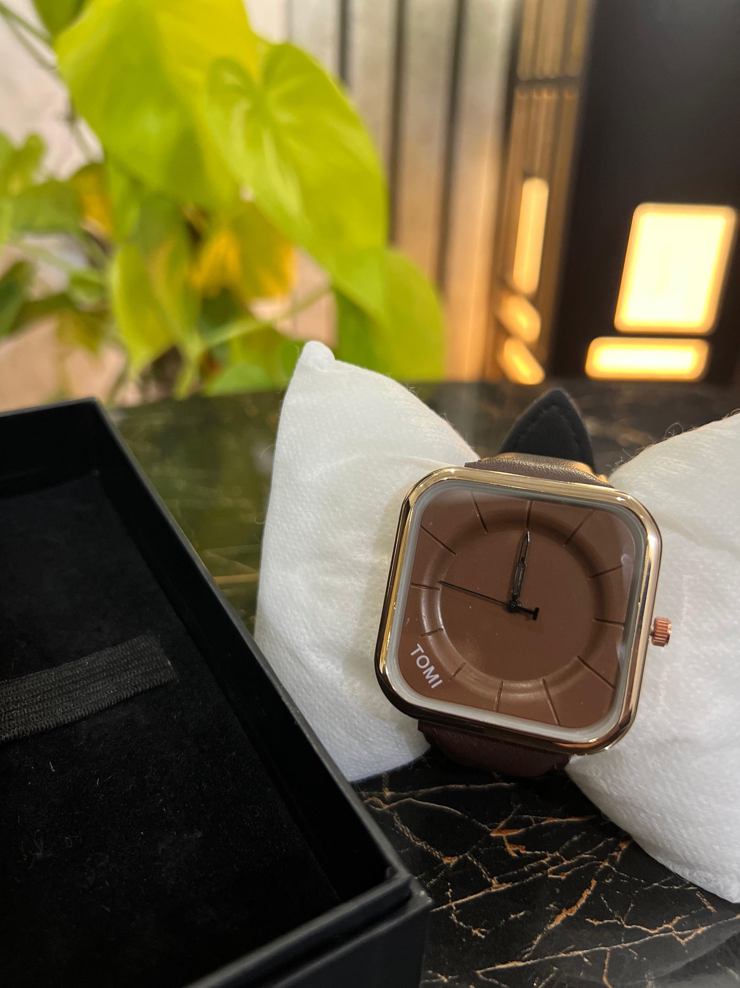 TOMI - T87 Square Brown Dial With Golden Case Casual Style Edition