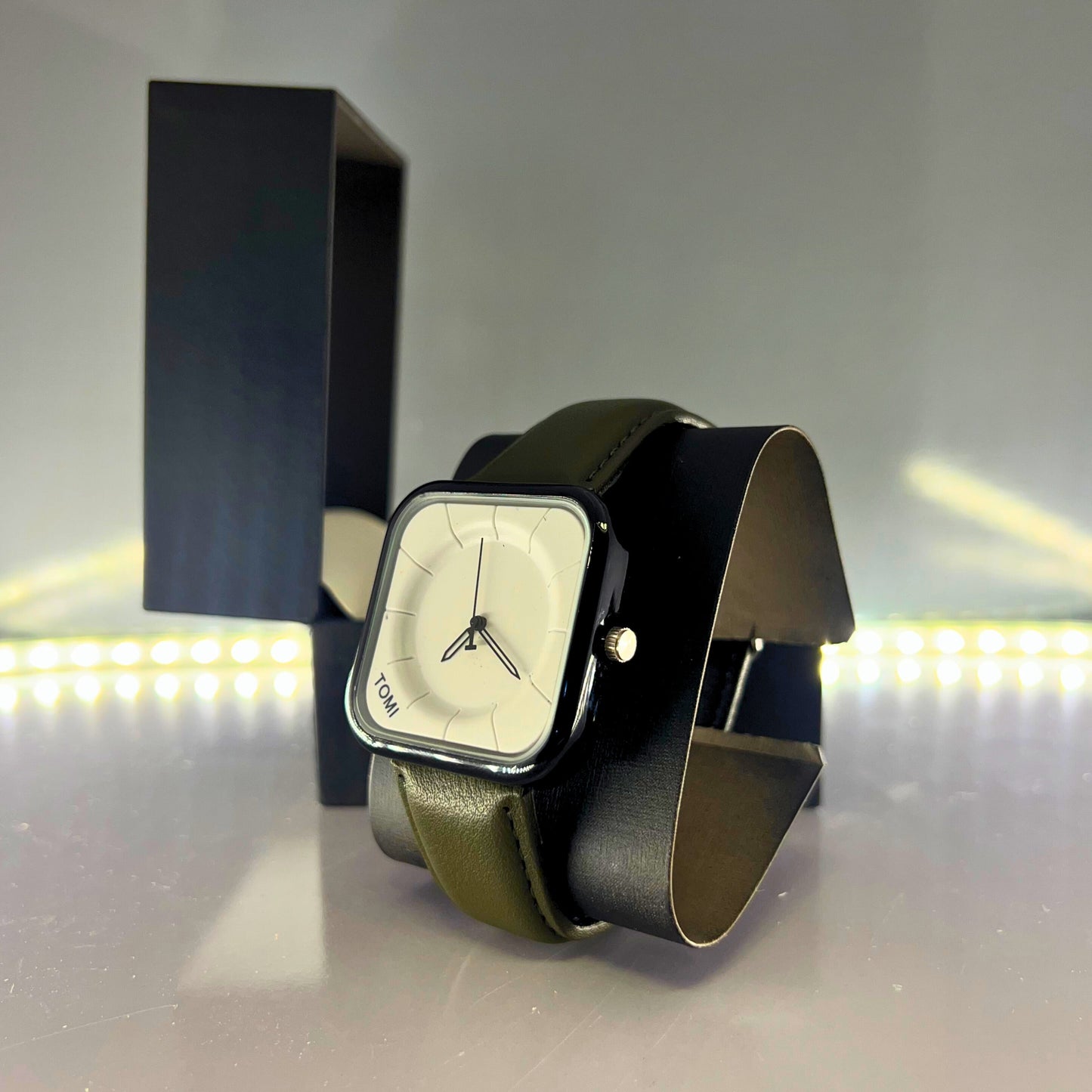 TOMI - T87 Square White Dial With Black Case Casual Style Edition