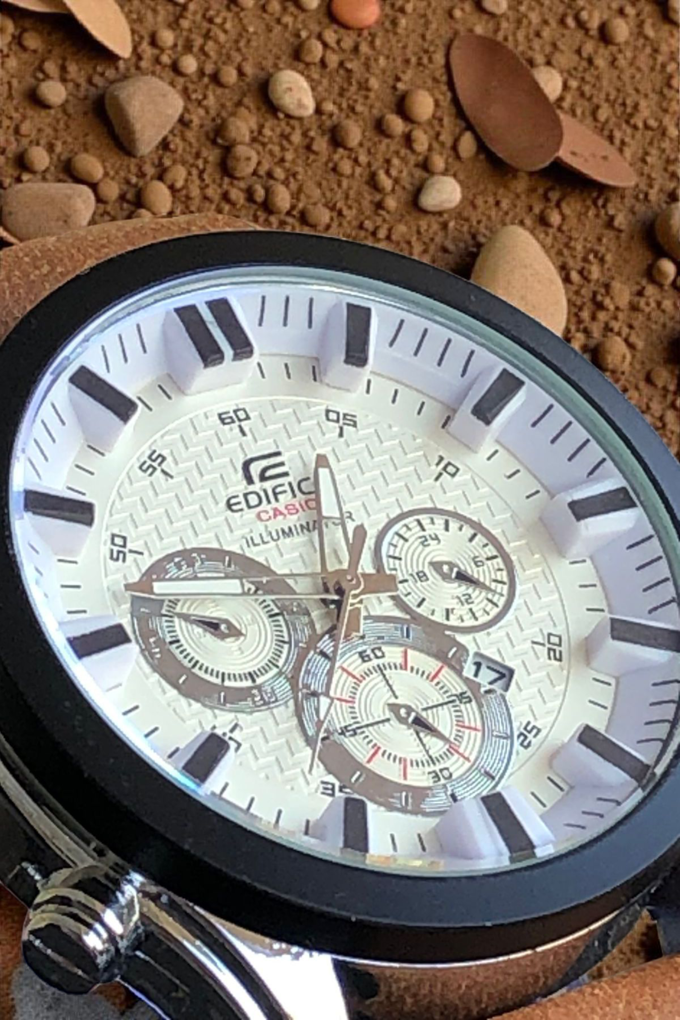 EDIFICE (CASIO)- N93 White Dial With Black Case Luxury Watch With Leather Strap