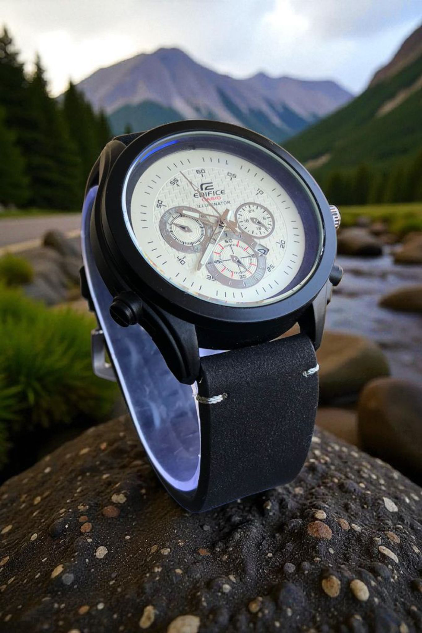 EDIFICE (CASIO) - N93 White Dial With Black Case Luxury Watch With Leather Strap