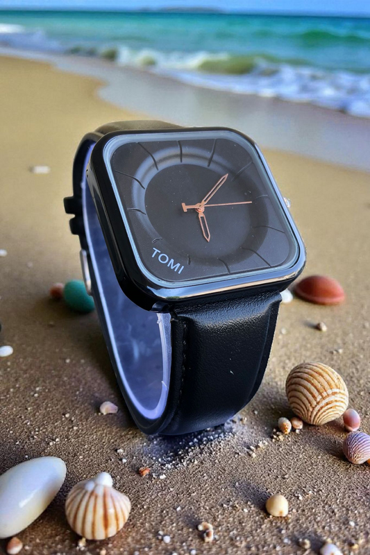 TOMI - T87 Square Black Dial With Black Case Casual Style Edition