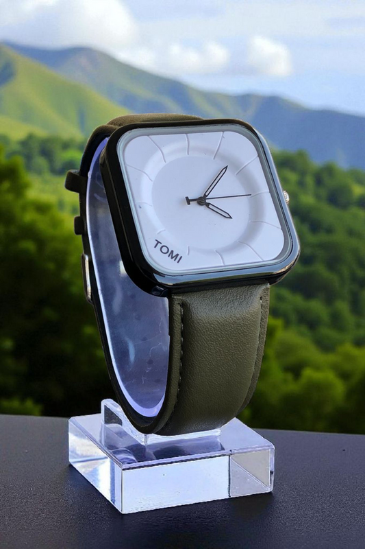 TOMI - T87 Square White Dial With Black Case Casual Style Edition