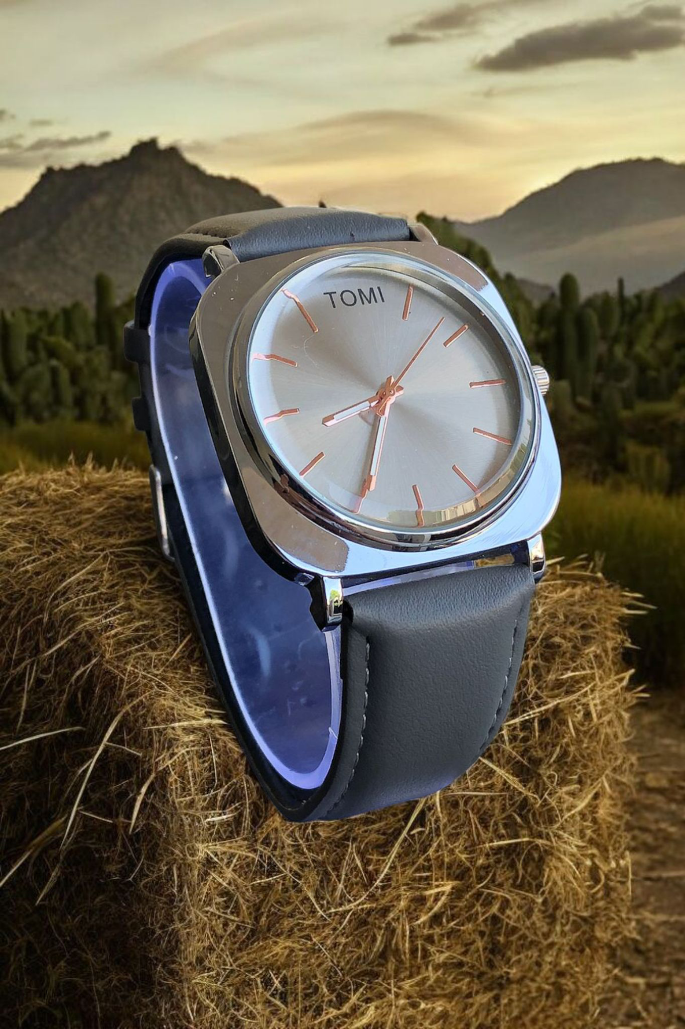 TOMI - T65 Silver Dial With Luxury Grey Leather Strap