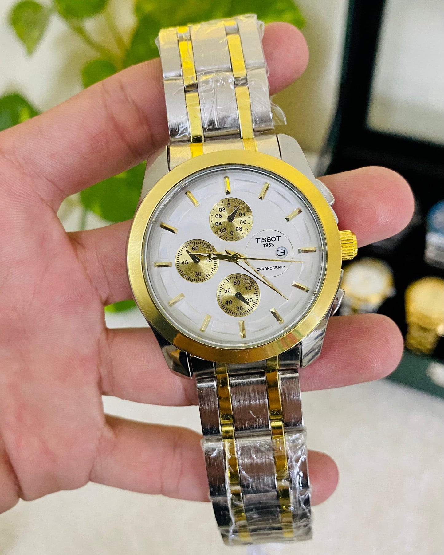 TISSOT- N21 Silver Golden Chain With Stunning White Dial In Luxury Look