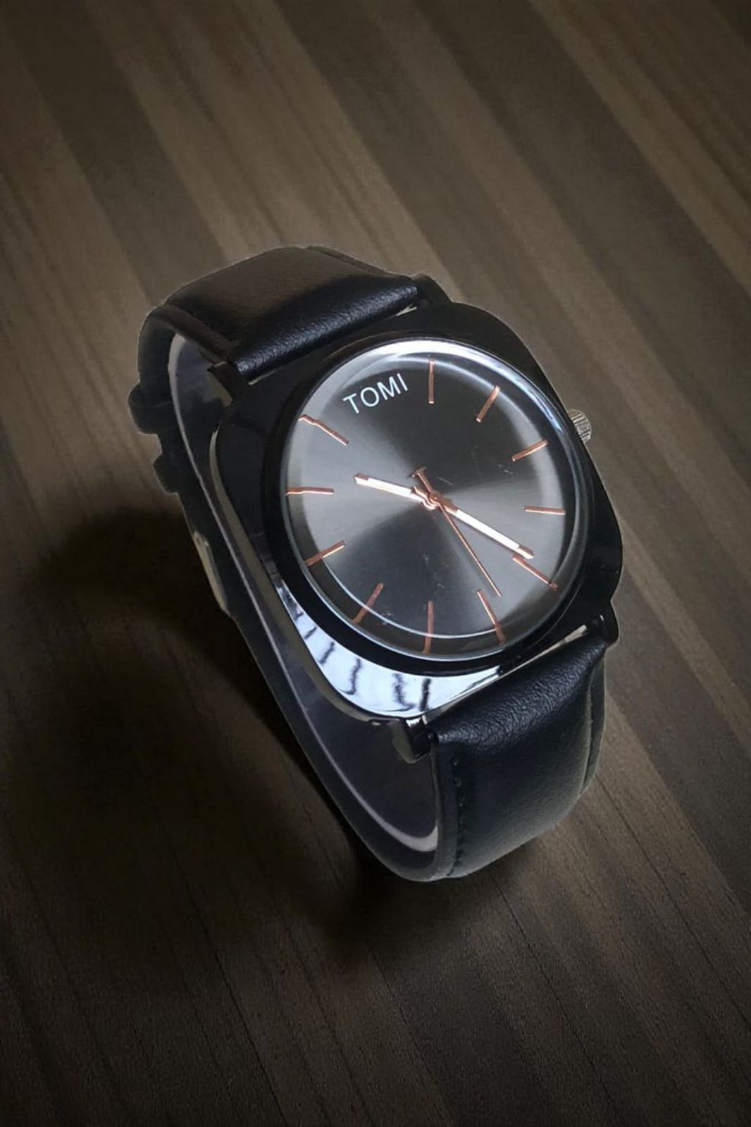 TOMI - T65 Edge Curved Square Black Dial With Luxury Black Leather Strap