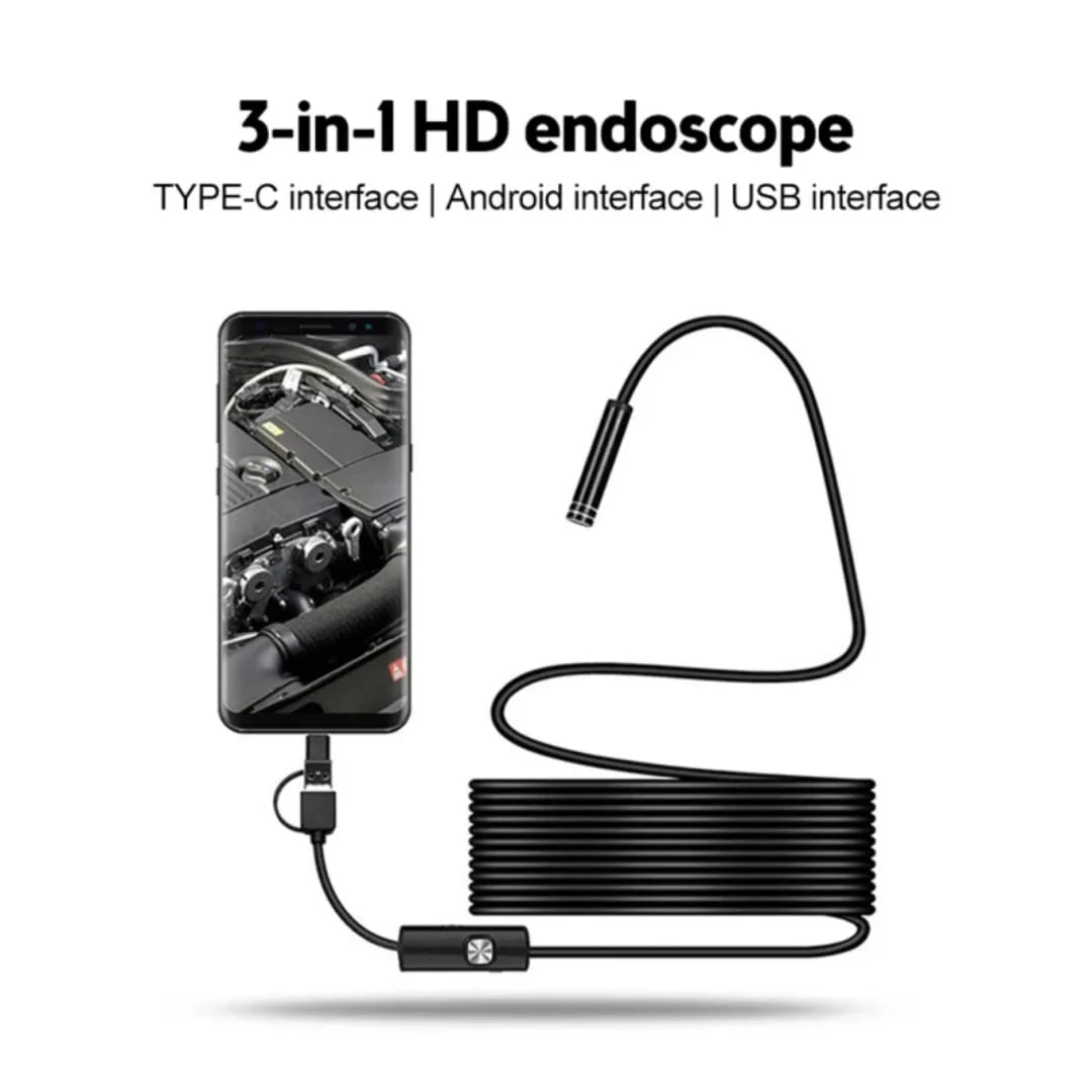 3-in-1 USB Endoscope Inspection Camera – Android, iPhone & PC Compatible | HD Borescope with LED Light